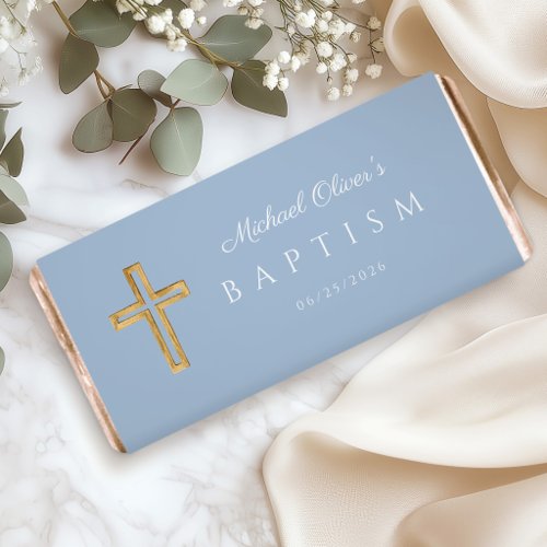 Baby Blue Religious Cross Boy Baptism Hershey Bar Favors