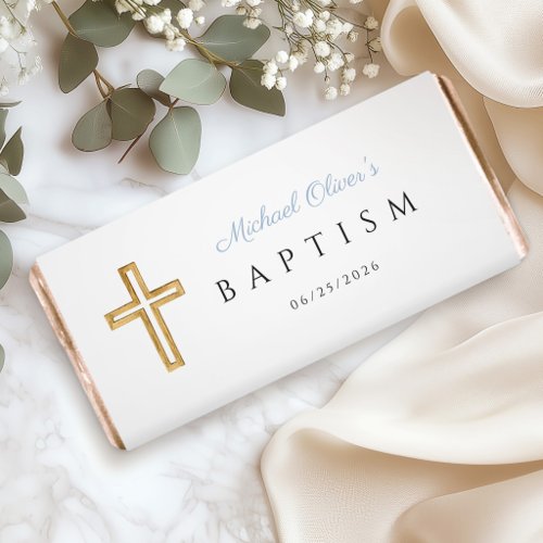 Baby Blue Religious Cross Boy Baptism Hershey Bar Favors