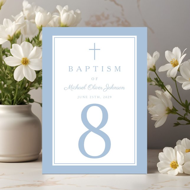 Baby Blue Religious Cross Boy Baptism Table Number (Baby Blue Religious Cross Boy Baptism Table Number)