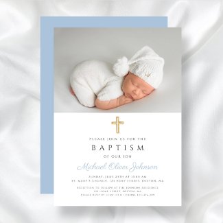 Baby Blue Religious Cross Boy Photo Baptism