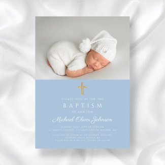 Baby Blue Religious Cross Boy Photo Baptism