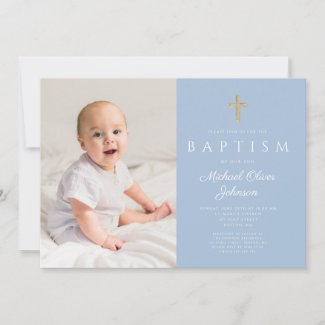 Baby Blue Religious Cross Boy Photo Baptism