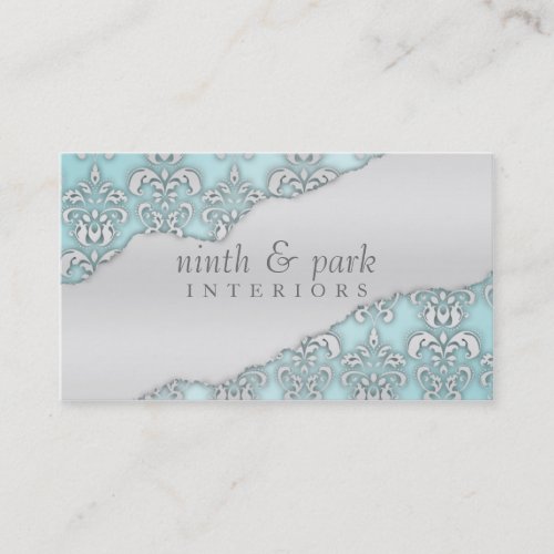 Baby Blue Ripped Damask Interior Design Business Card Template
