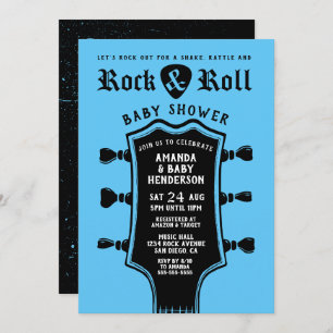 Baby Blue Rock and Roll Guitar Baby Shower Invitation