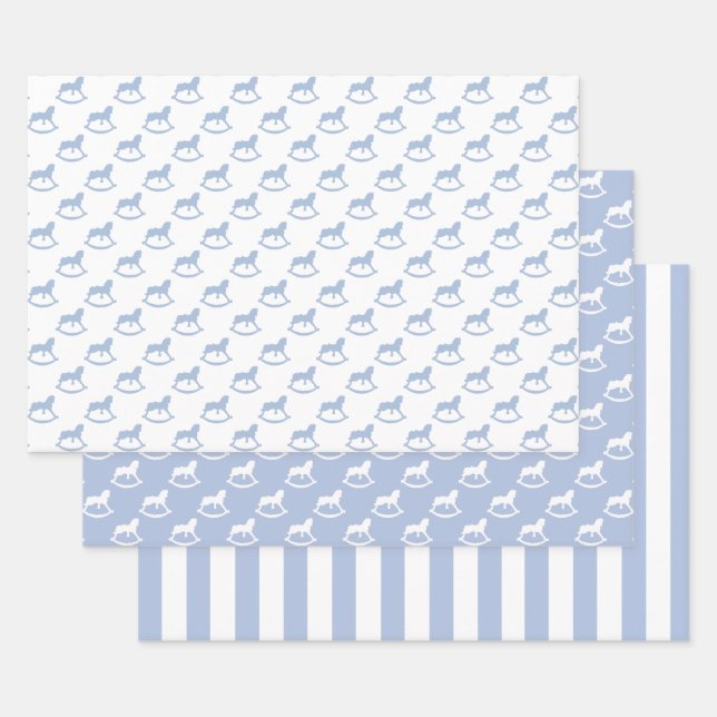 Baby Blue Rocking Horse Wrapping Paper Sheets (Set)