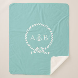 Baby Blue Rope and Anchor Monogrammed Sherpa Blanket