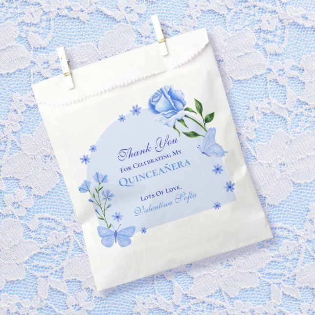 Baby Blue Roses & Butterfly Floral Quinceañera Favor Bag (Baby Blue Roses & Butterfly Floral Quinceañera Favor Bag)