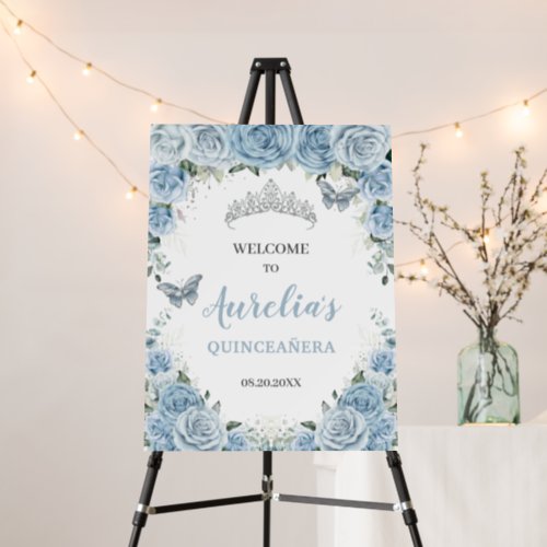 Baby Blue Roses Floral Quinceaera Tiara Welcome   Foam Board