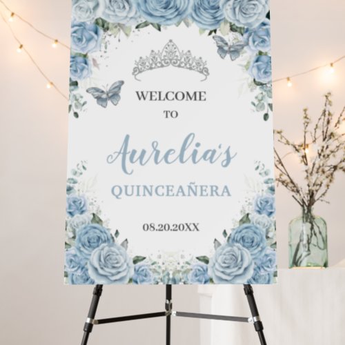 Baby Blue Roses Floral Quinceaera Tiara Welcome   Foam Board