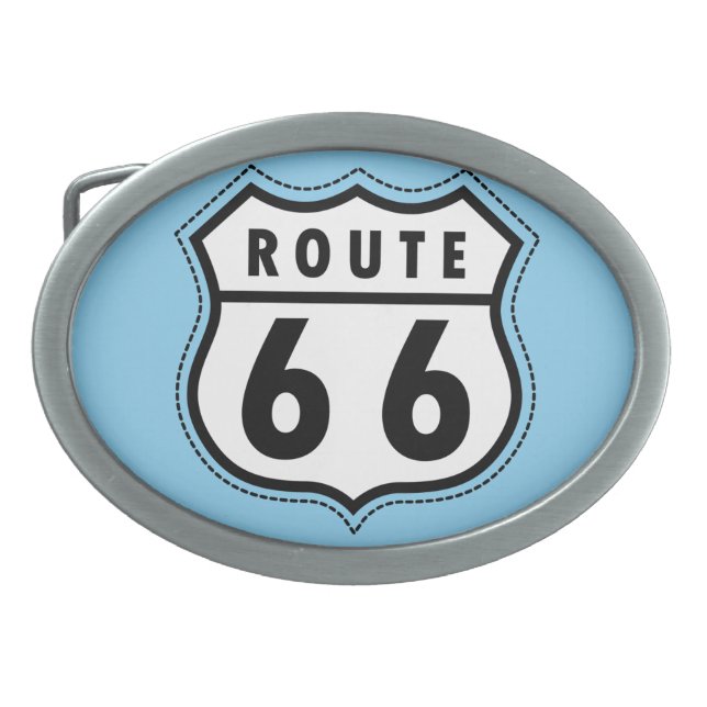 Baby Blue Route 66 sign Oval Belt Buckle (Front)