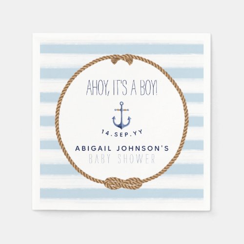 Baby Blue Rustic Nautical Ahoy Boy Baby Shower Napkins