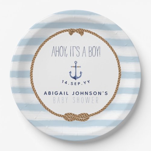 Baby Blue Rustic Nautical Ahoy Boy Baby Shower Paper Plates