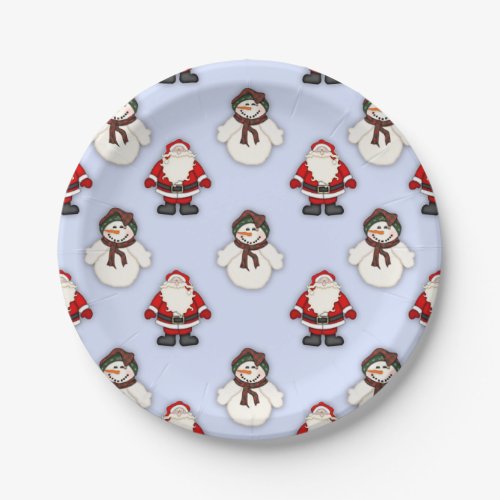 Baby Blue Santa And Snowman 7 Inch Paper Plate