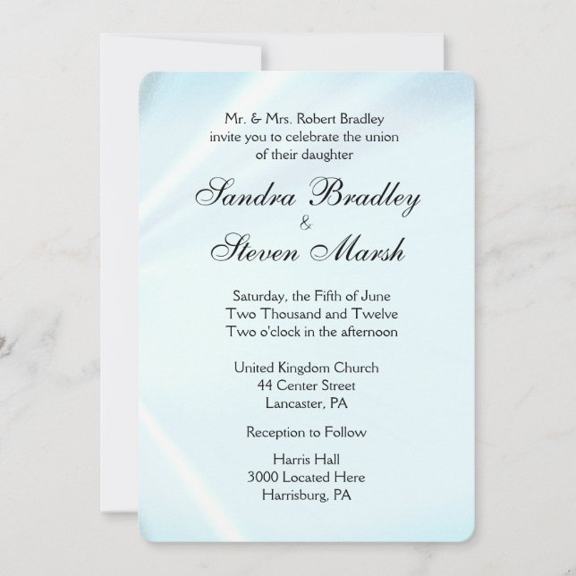 Baby Blue Satin Wedding Invitations 5" x 7" (Front)