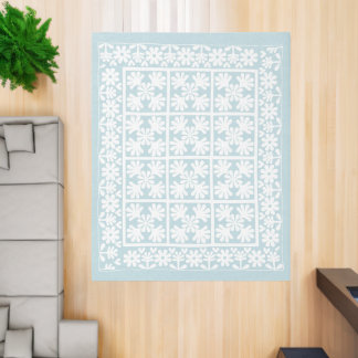 Baby Blue Scandinavian Rug Oak Leaf Floral