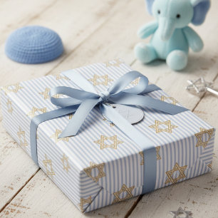 Baby Blue Shalom Zachor Jewish Wrapping Paper