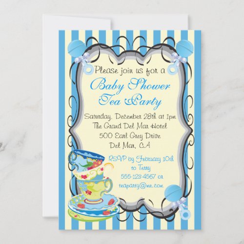 Baby Blue Shower Victorian Tea Party Invitation
