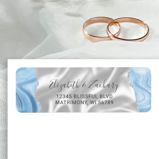 Baby Blue Silver Agate Silk Wedding Return Address Label (Creator Uploaded)