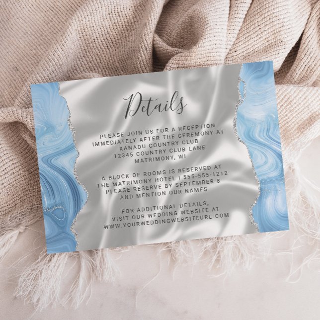 Baby Blue Silver Agate White Silk Wedding Details Enclosure Card (Creator Uploaded)