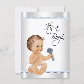 Baby Blue Silver Baby Shower Invitation by The_Vintage_Boutique at Zazzle