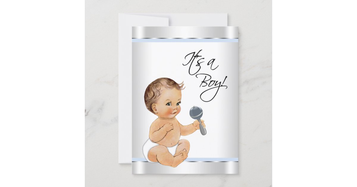 Baby Blue Silver Baby Shower Invitation Zazzle