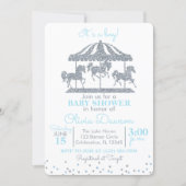 Baby Blue & Silver Carousel Boy Baby Shower Invitation (Front)