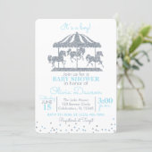 Baby Blue & Silver Carousel Boy Baby Shower Invitation (Standing Front)
