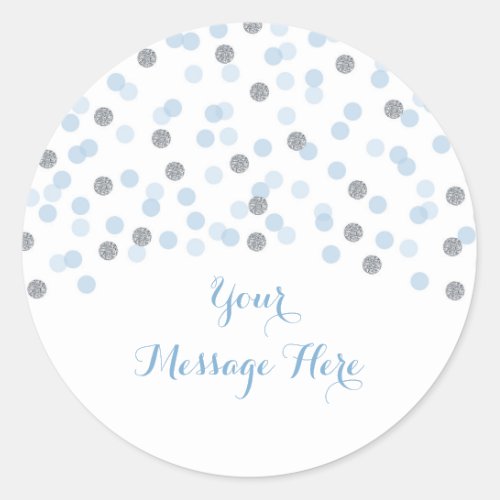 Baby Blue  Silver Confetti Baby Shower Classic Round Sticker