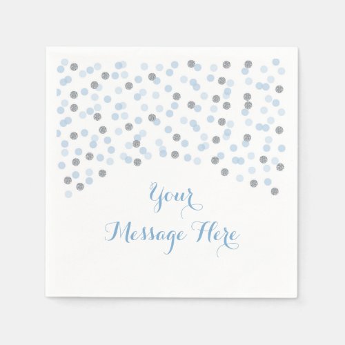 Baby Blue  Silver Confetti Baby Shower Paper Napkins