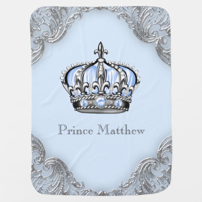 Baby Blue Silver Crown Prince Receiving Blanket