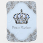 Baby Blue Silver Crown Prince Receiving Blanket at Zazzle