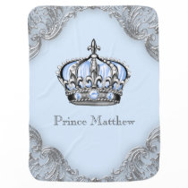 Baby Blue Silver Crown Prince Receiving Blanket Baby Blue Silver Crown Prince Receiving Blanket