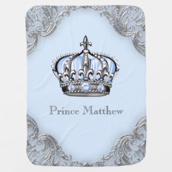 Baby Blue Silver Crown Prince Receiving Blanket by BabyCentral at Zazzle