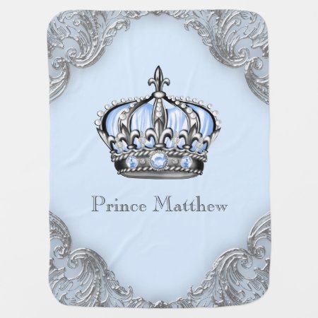 Baby Blue Silver Crown Prince Receiving Blanket