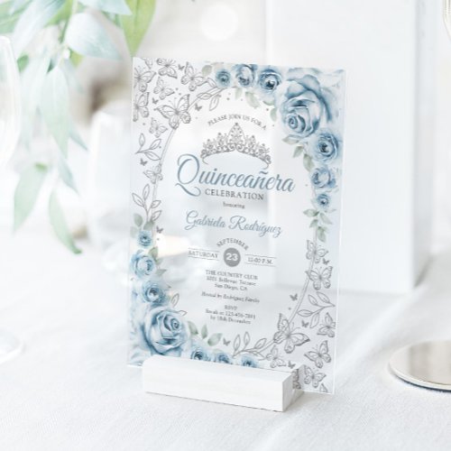 Baby Blue Silver Floral Quinceanera