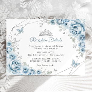 Baby Blue Silver Floral Quinceanera  Details Enclosure Card