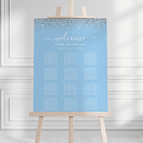 Baby Blue Silver Glitter 12_Table Wedding Seating Foam Board