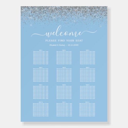 Baby Blue Silver Glitter 12_Table Wedding Seating Foam Board