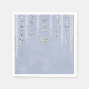 Baby Blue & Silver Glitter Stars Sweet 16 Party Napkins