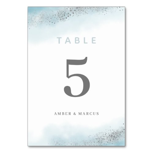 Baby Blue Silver Glitter Wedding Table Number