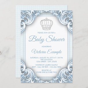 Baby Blue Silver Prince Baby Shower Invitations