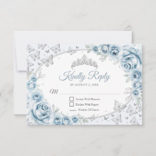Baby Blue Silver Quinceanera Reply RSVP Card