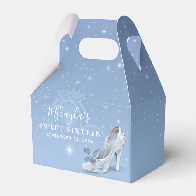 Baby Blue Silver Shoe Cinderella Princess Party Favor Boxes (Front Side)
