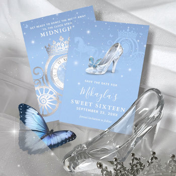 Baby Blue Silver Shoe Cinderella Sweet 16 Birthday Save The Date by Raphaela_Wilson at Zazzle