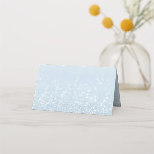 Baby Blue Silver Sparkle Snow Wedding Christmas  Place Card