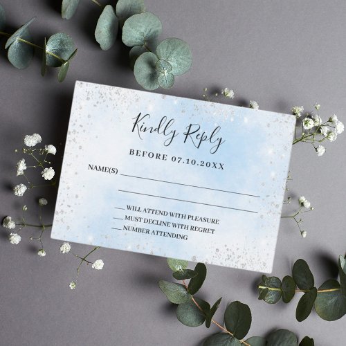 Baby blue silver wedding response RSVP Note Card