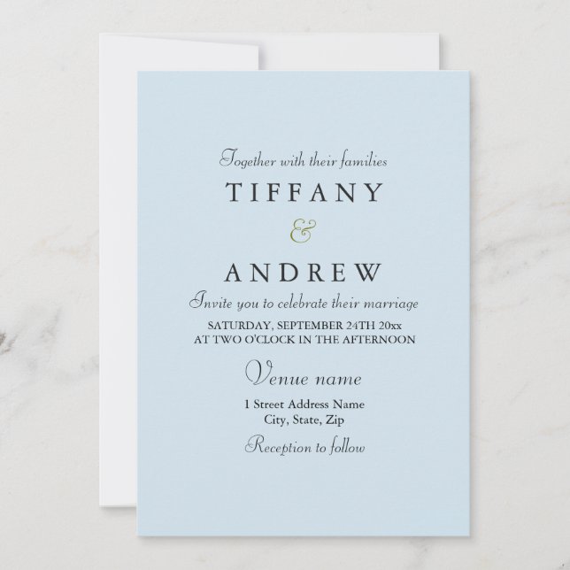Baby Blue Simple Elegant Typography Wedding Invite (Front)