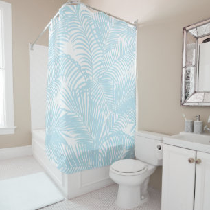 Baby blue simple modern tropical palm tree floral shower curtain