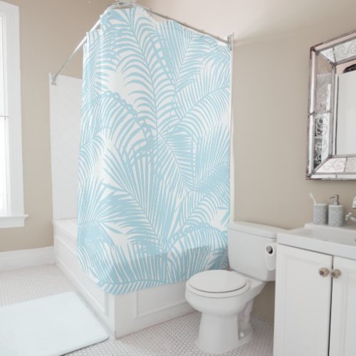 Baby blue simple modern tropical palm tree floral shower curtain