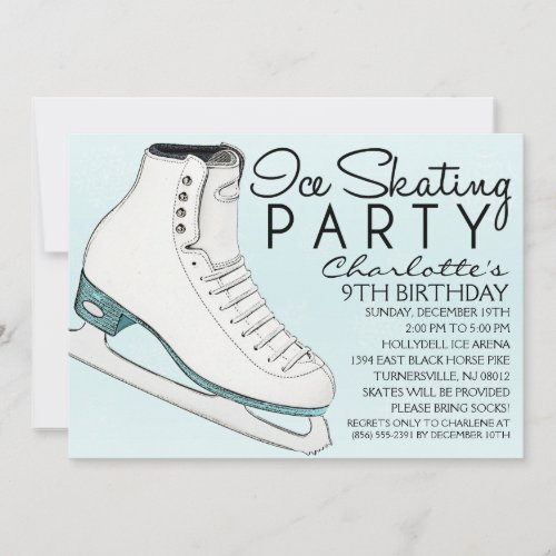 Baby Blue Skate Mates Ice Skating Birthday Party Custom Invites